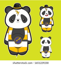 cute cartoon panda set, cartoon panda with isolated green background