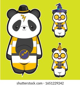 cute cartoon panda set, cartoon panda with isolated green background