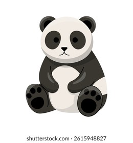 Cute cartoon panda sitting with big paws and soft black and white tones. Great for kids' content, books, or decor.