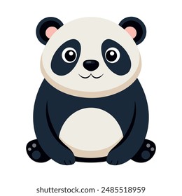 Cute cartoon panda sitting isolated on white background. Front view. Vector illustration.