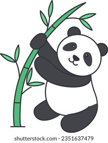 Cute cartoon panda sitting on a bamboo branch. Vector illustration.