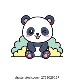 Cute cartoon panda sitting on a cloud with closed eyes and a smile bear