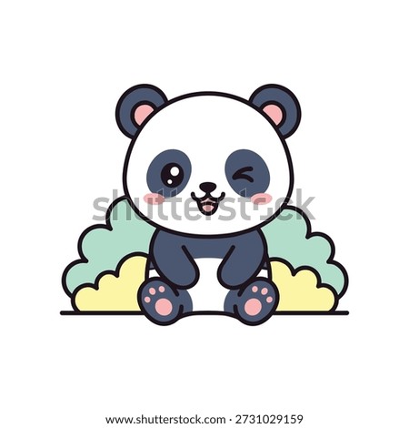 Cute cartoon panda sitting on a cloud with closed eyes and a smile bear