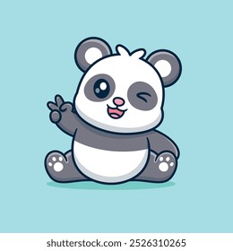 Cute Cartoon Panda Sitting Together Vector Icon Illustration. Animal Nature Icon Concept Isolated Premium Vector. Nature Cartoon Style