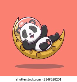 Cute cartoon panda sleeping on the moon,vector cartoon illustration,cartoon clipart