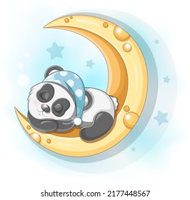 Cute Cartoon Panda schlafend auf dem Mond