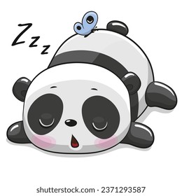 Cute Cartoon Panda sleeping on his belly isolated on a white background