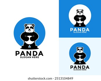 Ícone vetor do logotipo sorridente do Panda dos Desenhos Animados Bonito, modelo do logotipo do desenho animado do Panda