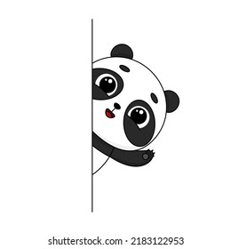 Panda de dibujos animados muy lindo sonriendo y agitando una pata. Ilustración del vector aislada en fondo blanco