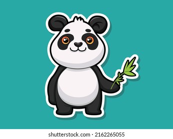 Cute Cartoon Panda Sticker Mascot Animal Character. Vector Art Illustration Cartoon Panda Flat Style.