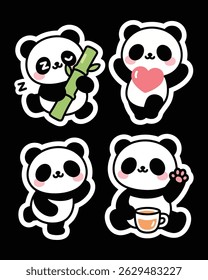 A cute cartoon panda sticker pack in high resolution. Ideal for journals, planners, emojis, printable crafts, scrapbooking, and chat apps.

