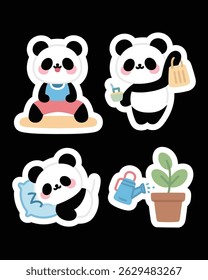 A cute cartoon panda sticker pack in high resolution. Ideal for journals, planners, emojis, printable crafts, scrapbooking, and chat apps.

