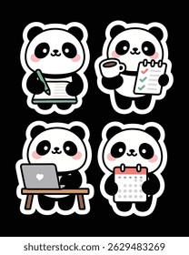 A cute cartoon panda sticker pack in high resolution. Ideal for journals, planners, emojis, printable crafts, scrapbooking, and chat apps.

