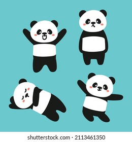 juego de stickers panda de dibujos animados