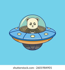 Cute cartoon Panda in UFO