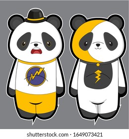 Panda de dibujos animados usando el festival de disfraces, fondo aislado gris