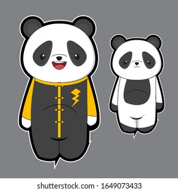 Cute cartoon panda using costume festival, background isolated gray