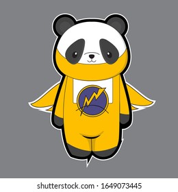 Cute cartoon panda using costume festival, background isolated gray