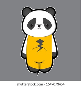 Cute cartoon panda using costume festival, background isolated gray