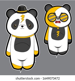 Cute cartoon panda using costume festival, background isolated gray