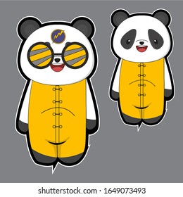 Cute cartoon panda using costume festival, background isolated gray