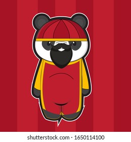 Cute cartoon panda using costume festival, isolated background in red