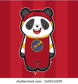 Cute cartoon panda using costume festival, isolated background in red