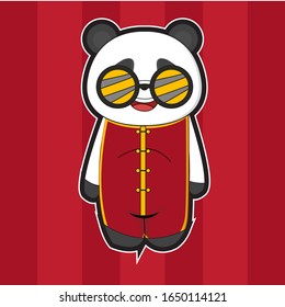 Cute cartoon panda using costume festival, isolated background in red
