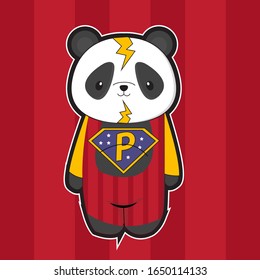 Cute cartoon panda using costume festival, isolated background in red