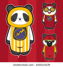 Cute cartoon panda using costume festival, isolated background in red