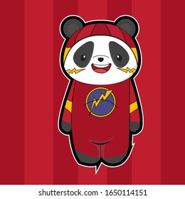 Cute cartoon panda using costume festival, isolated background in red