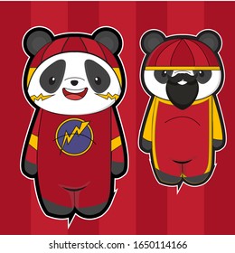 Cute cartoon panda using costume festival, isolated background in red