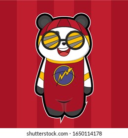 Cute cartoon panda using costume festival, isolated background in red