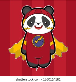 Cute cartoon panda using costume festival, isolated background in red