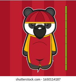 Cute cartoon panda using costume festival, isolated background in red