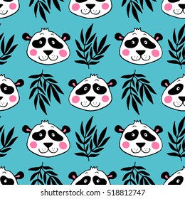 Cute cartoon panda vector seamless pattern. Good for textile fabric design, wrapping paper and website wallpapers. Vector illustration.