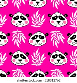 Cute cartoon panda vector seamless pattern. Good for textile fabric design, wrapping paper and website wallpapers. Vector illustration.