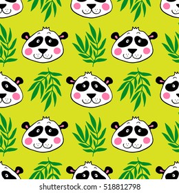 Cute cartoon panda vector seamless pattern. Good for textile fabric design, wrapping paper and website wallpapers. Vector illustration.