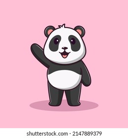 Cute cartoon panda waving hand, vector cartoon illustration, cartoon clipart