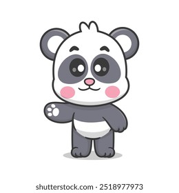 Cute Cartoon Panda Waving Hands Cartoon Illustration Icon Vector, Animals Nature Cartoon Isolated Premium Vector, Cartoon Nature Style.