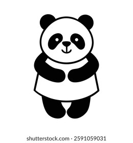 Cute Cartoon Panda Wearing a Dress, Adorable Panda Illustration, Vector Clipart. Dressed Panda Illustration, Fashionable Panda Art
