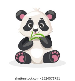 Cute cartoon Panda, wild animal baby panda. Nature safari little panda vector illustration isolated on white background.