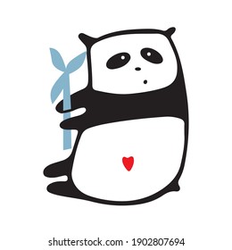 Cute cartoon pandas and bamboo, vector line art illustration. Happy cute panda stickers in different poses. Flat line art style design for poster, postcard. Nursery animal art.
