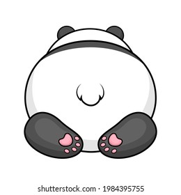 Cute cartoon panda's butt with tail and paws. Vector illustration of an animal isolated on white.