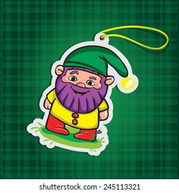 cute cartoon paper dwarf lies on the dark green checkered background