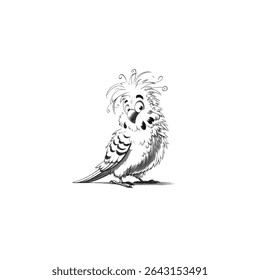 A cute cartoon parakeet with fluffy feathers high detailed sketch art