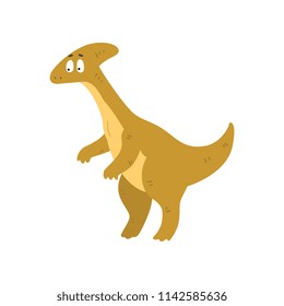 Cute cartoon parasaurolophus dinosaur, prehistoric dino character vector Illustration on a white background