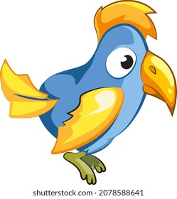 Cute cartoon parrot. Adorable blue bird with fluffy crest