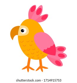 Cute cartoon parrot in childlike flat style isolated on white background.  Tropical bird. Vector illustration. 