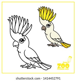 Cute cartoon parrot color and outlined on a white background  for coloring page